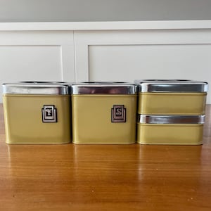1970er Jahre Kanister 4er Set EKCO Ernte Gold & Chrom Stapelbar Küchentheke Top Aufbewahrung Retro Diner Restaurant Home Display Dekor Geschenk