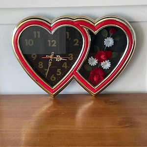3D Wall Clock - Double Hearts Working Quartz Clock & Flower Panel