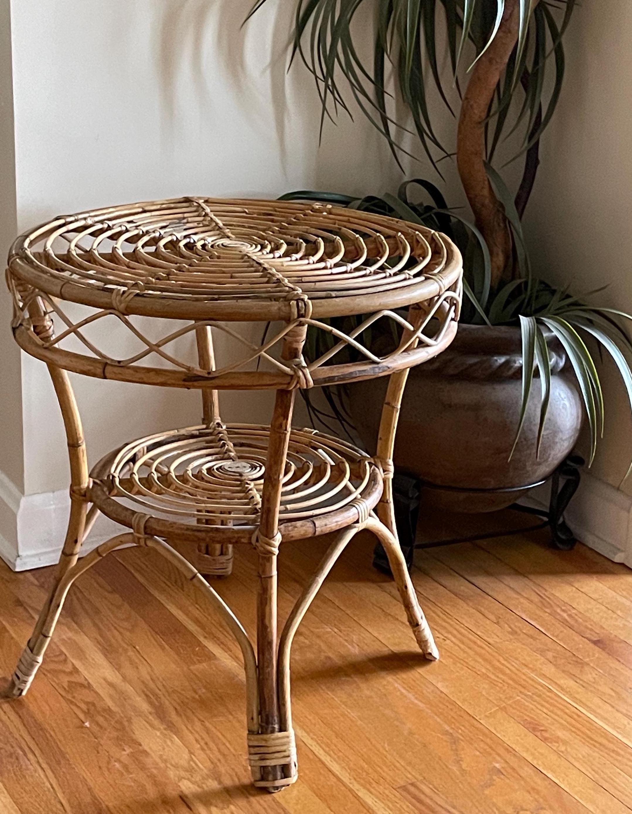 60s Italian Bamboo Rattan Coffee Table End Table French Riviera MCM Indoor Outdoor Patio Natural Boho Tropical Franco Albini Style Furniture