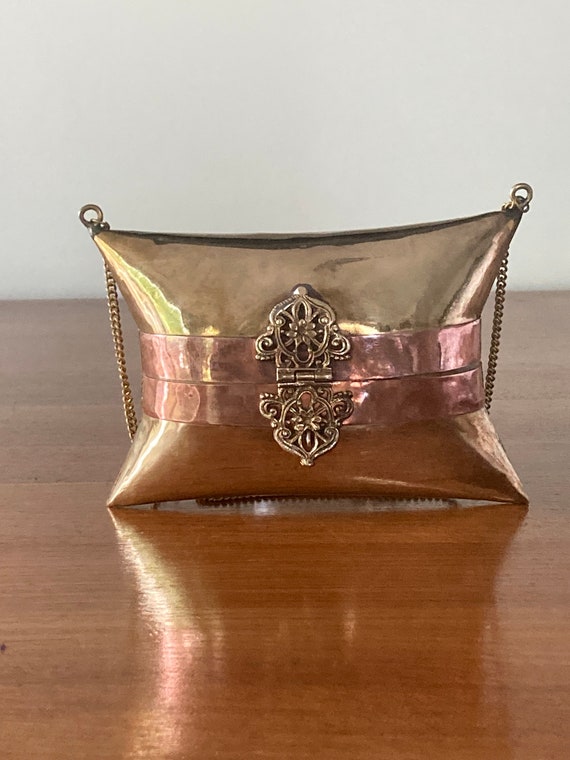 Purse Copper Brass Pillow Clutch Evening Bag Wedding Party Cosmectic Holder Chain Link Bag Purple Velvet Lining Art Deco Accent Handbag Etsy Norway