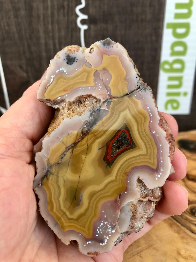 Mexican Agate Crazy Lace Polished and Rough, Vivid Yellow-Orange & Beige, Arcoiris Deposit image 8