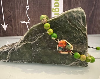 Adjustable Heart Natural Stone Handmade Bracelet - Unisex Wristband with Vibrant Colors