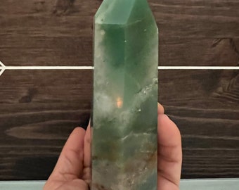 Exceptional Large Green Aventurine Point with Quartz- Amplify Masculine Energies While Harmonizing Mind and Heart