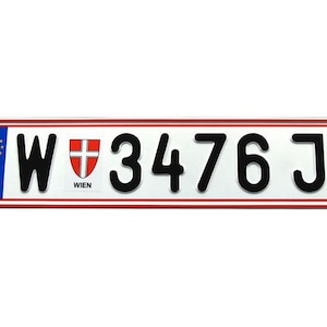 Placa de carro austríaca europeia, placa de metal personalizada em relevo, fabricada na UE com seu texto