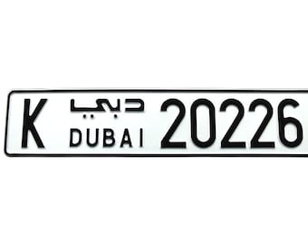 Dubai Euro European UAE Arab Emirates License Plate Number Plate Embossed Custom Personalized Metal Plate Made in EU with Your Text