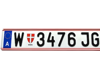 Austria Euro European Austrian License Plate Number Plate Embossed Custom Personalized Metal Plate Made in EU with Your Text