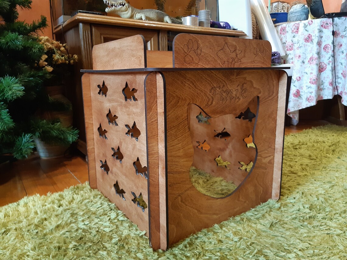 Wooden cat box Personalized handmade pet house Outdoor cat Etsy