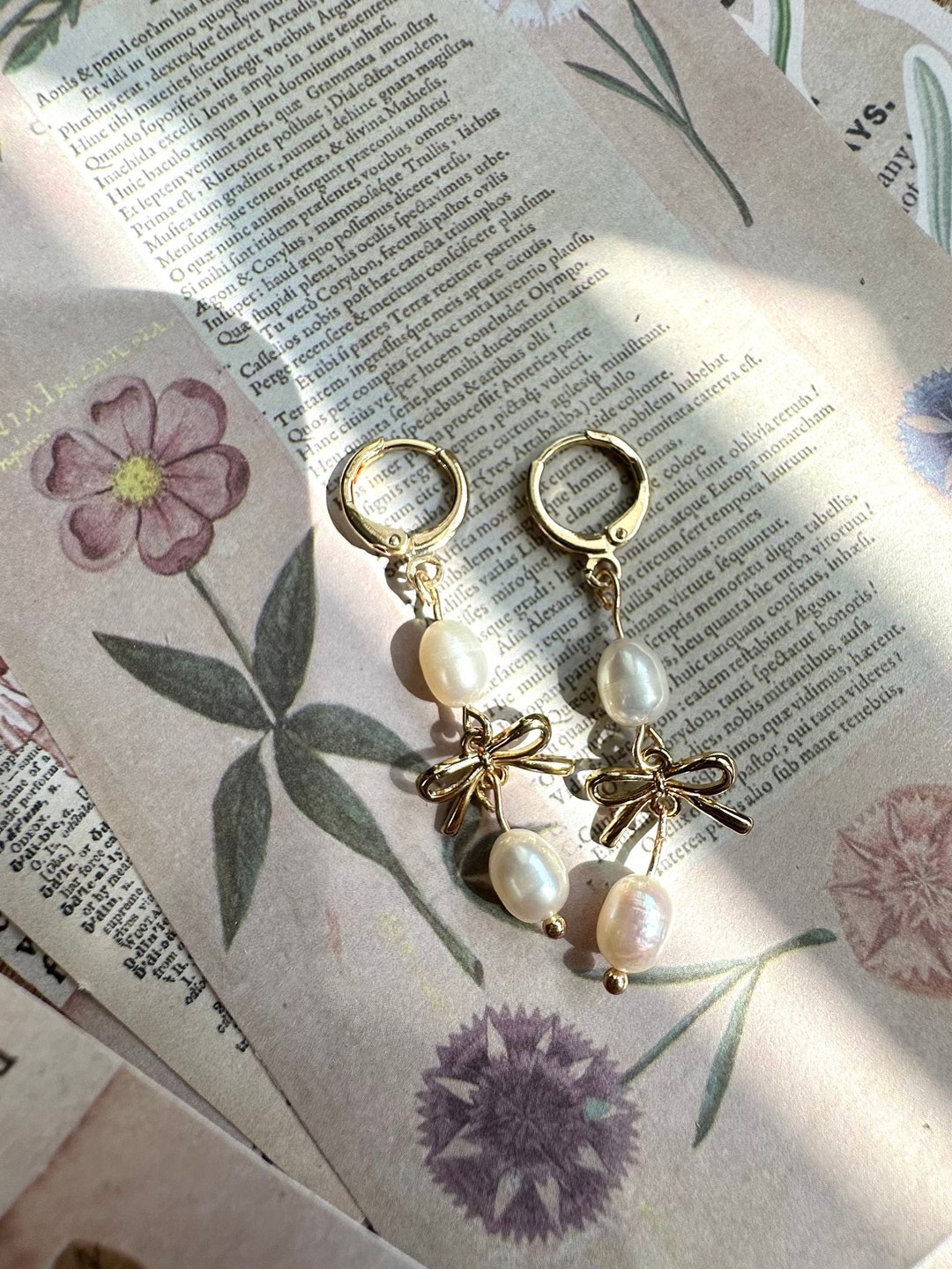 Bow Earrings, Bow Charm Earrings, Gold Earrings, Simple Earrings, Dainty Earrings, Hoop Earrings ...