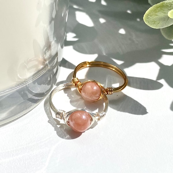 Sunstone Wire Wrapped Ring, Stone Rings, Stackable Rings, Wire Wrapped Rings, Crystal Rings, Statement Rings, Sunstone Jewelry