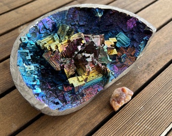 Bismuth Crystal Geode with Fire Agate