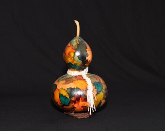 Gourd Decor Vibrant Gift idea Whimsical Pumpkin- Original 6x6 Alcohol Ink Painting On Ceramic Tile Fall Art