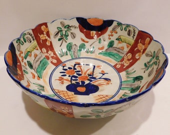 Vintage Porcelain Imari Bowl in Pewter Encased 7.75 Diameter
