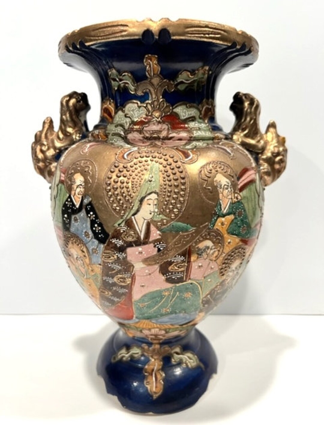 Vintage Japanese Satsuma Hand Painted Gods Motif Gold Blue Etsy