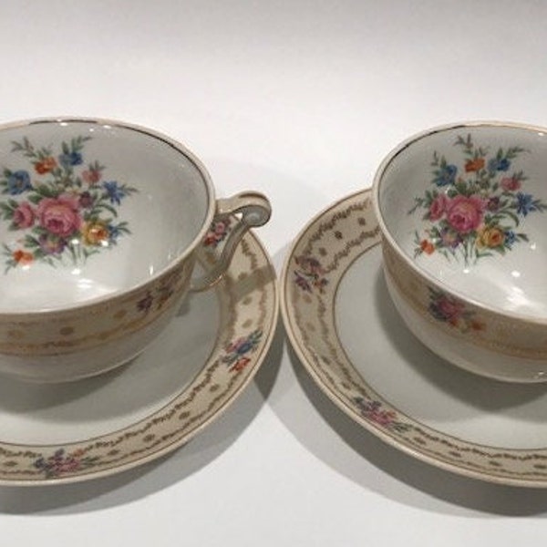 Pair of Vintage R&C Raynaud and Co Limoges France Teacups and Saucers