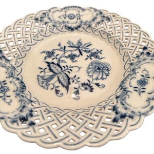 Vintage/Antique Meissen Blue Onion Rich Motif Hand Painted Reticulated Plate Bowl