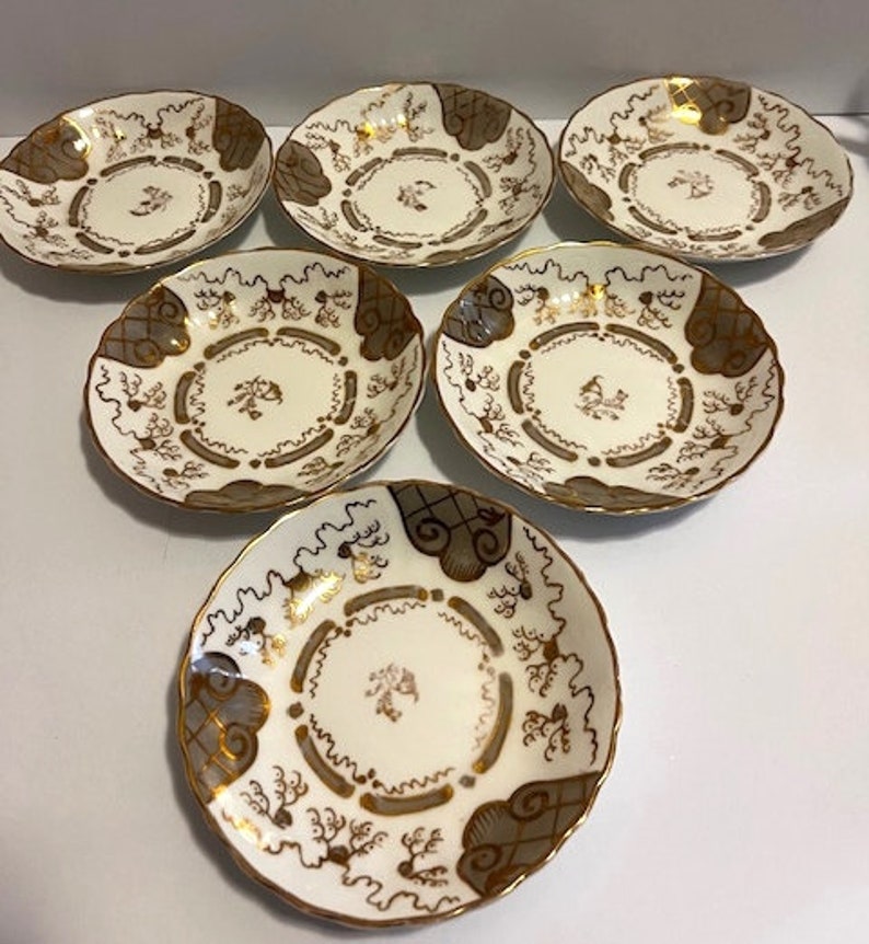 Set of Six Antique Rockingham Fine China England Teacups and Saucers ...