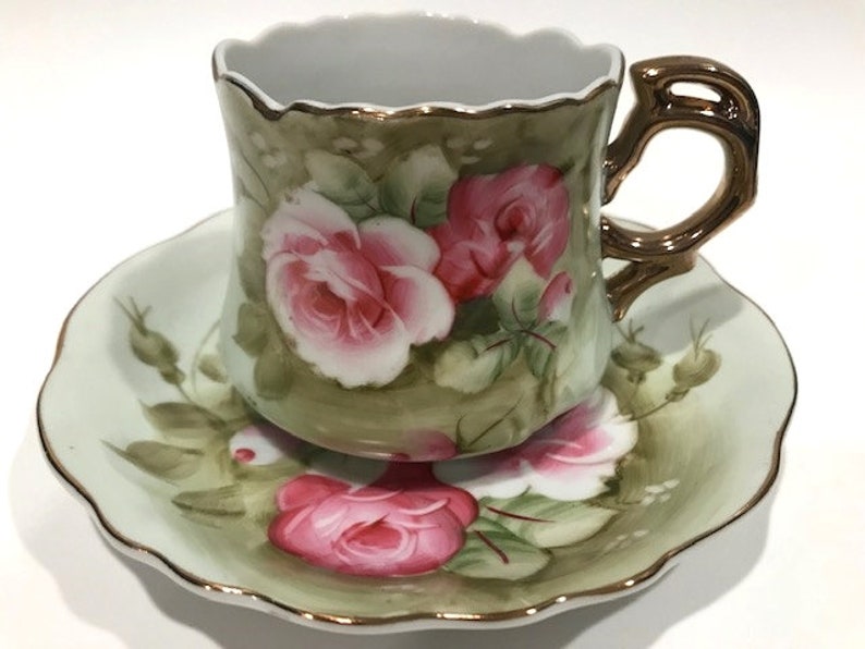 Vintage Lefton China Hand Painted Heritage Roses Motif Teacup Etsy