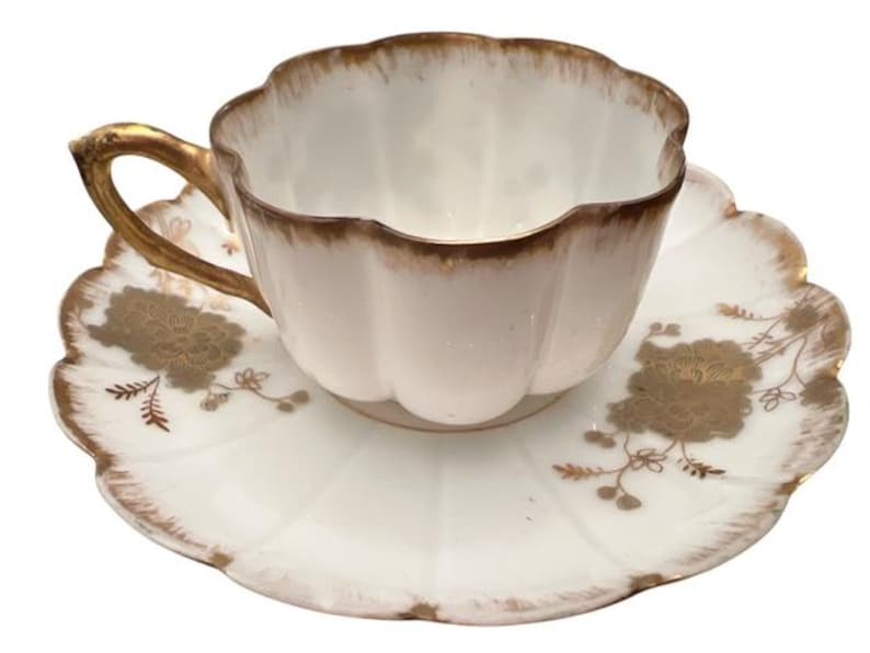Antique Limoges France Elite White Gold Demitasse Cup and Saucer With ...
