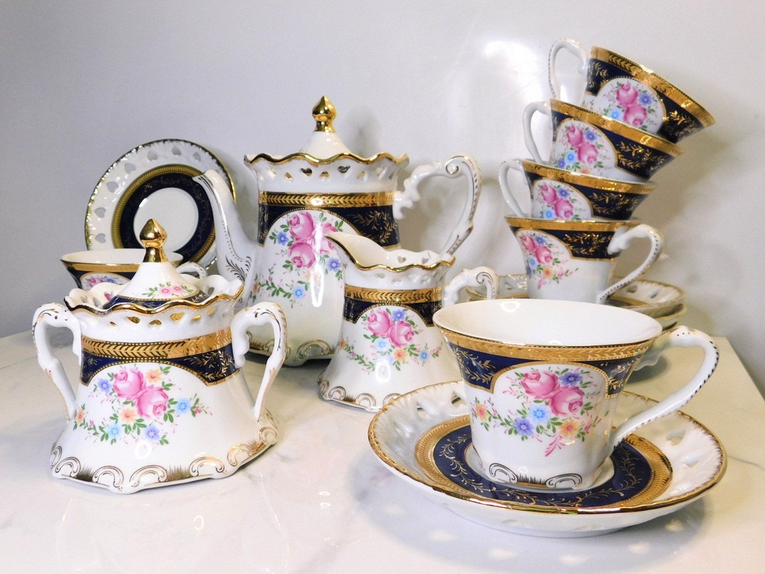 Sorelle Fine Porcelain 15piece White Cobalt Blue Gold Hand Crafted