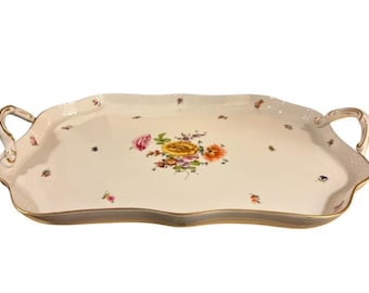 Vintage Herend Hungary Rothschild Hand Painted Floral Motif Tray with Gold Accents