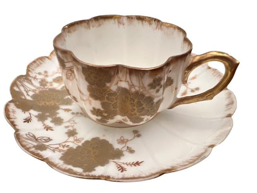 Antique Limoges France Elite White Gold Demitasse Cup and Saucer With ...