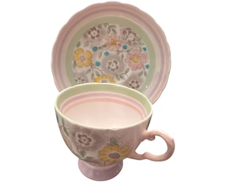 Vintage Tuscan Fine English Bone China Pink Floral Motif Teacup and Saucer