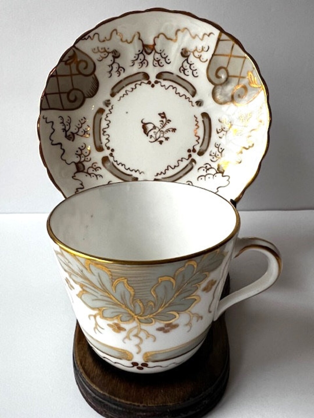 Antique Rockingham England Floral Motif Teacup Saucer With Gold