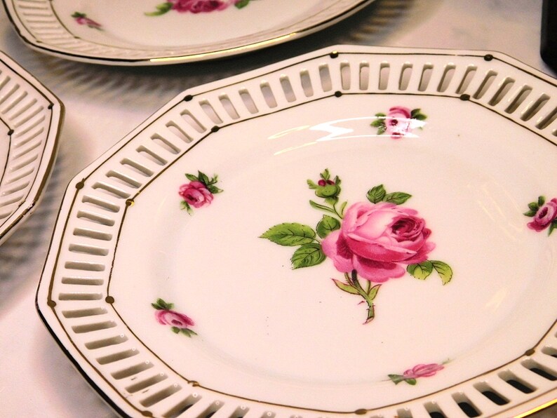 Set of Four Small Vintage Schumann Bavaria Germany Reticulated Rose ...