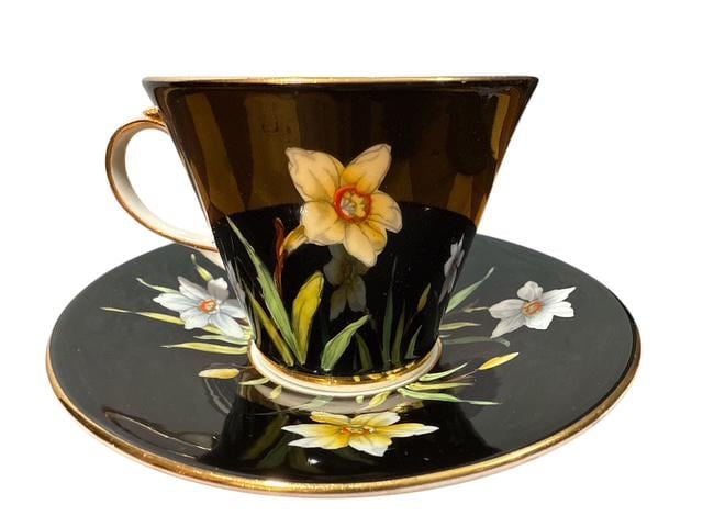 Vintage Aynsley B4073 England Black Fine Bone China Daffodils