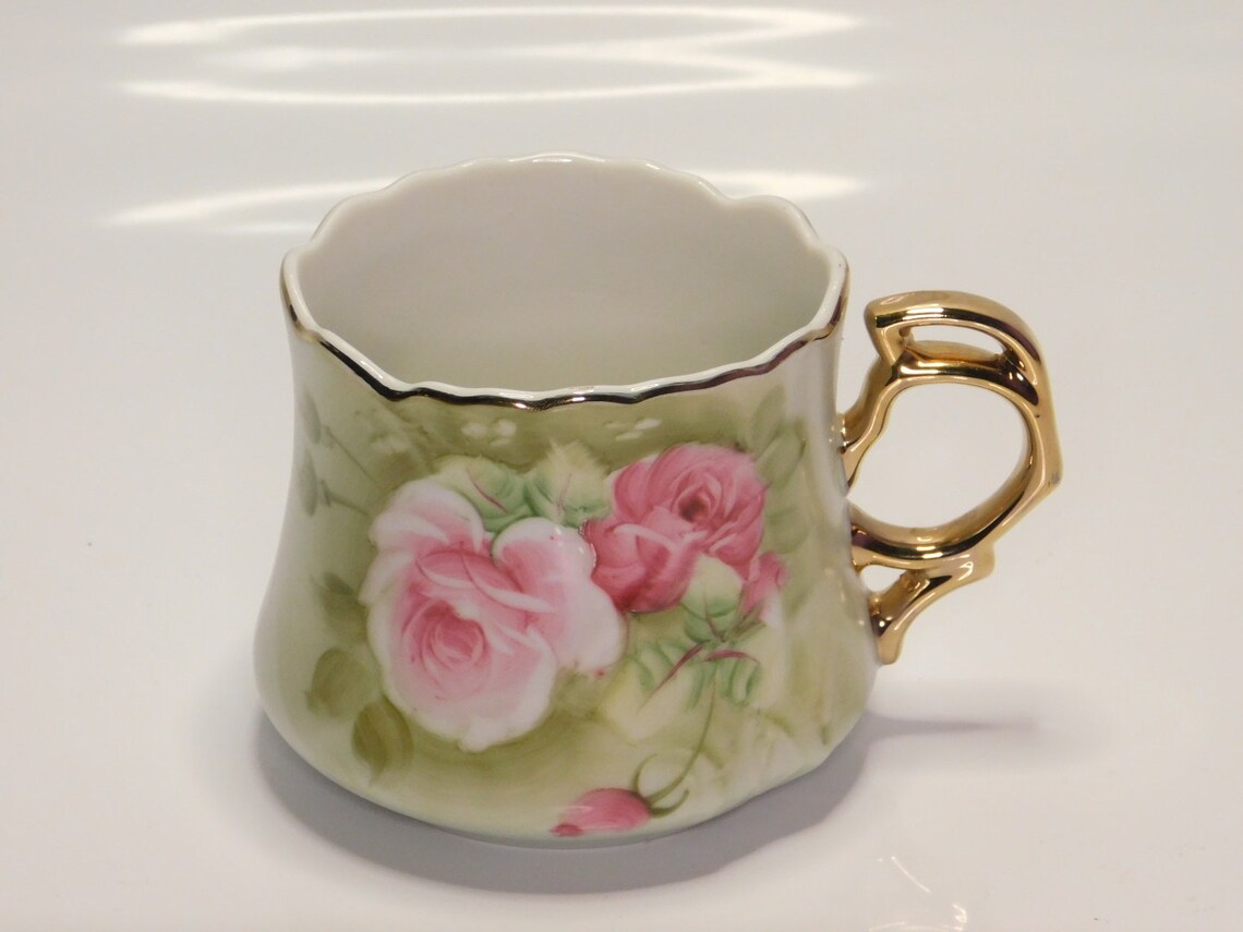 Vintage Lefton China Hand Painted Rose Motif Cup With Gold Etsy