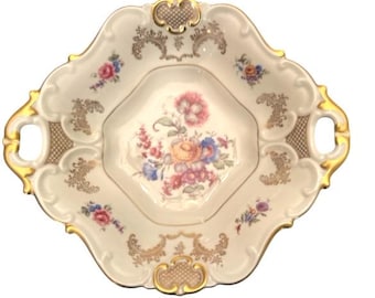 Vintage Eschenbach Bavaria Germany Floral Bouquet Motif Porcelain Bowl Dish with Gold Accents