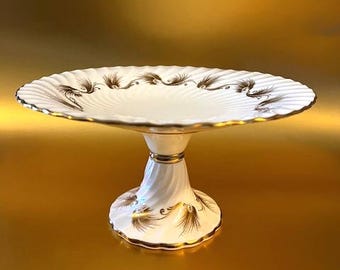 Soporte para compotera vintage Aynsley England de porcelana fina blanca con detalles dorados