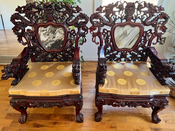 Pair of Vintage Chinese Ming Dynasty Style Carved Throne Chairs Etsy