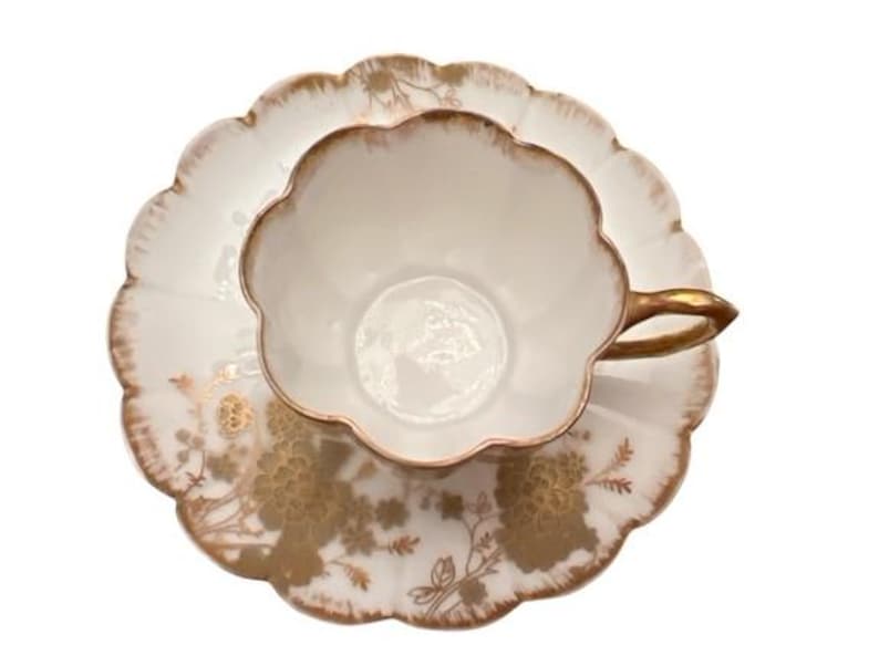 Antique Limoges France Elite White Gold Demitasse Cup and Saucer With ...