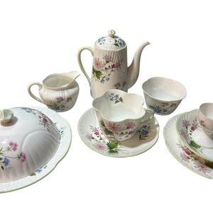 Royal York England Wild Flowers Breakfast Tea Set - Teacup Saucer Plates Tea Pot Cream Sugar Bowls Egg Holder Butter Dish with Lid