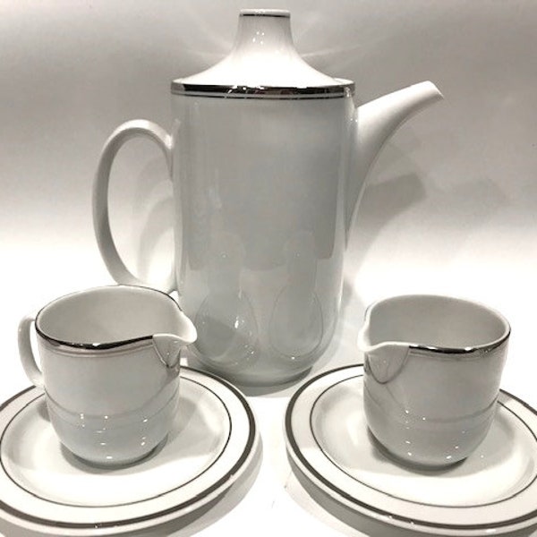 Vintage Scherzer Bavaria Germany Coffee Pot Creamers Saucers