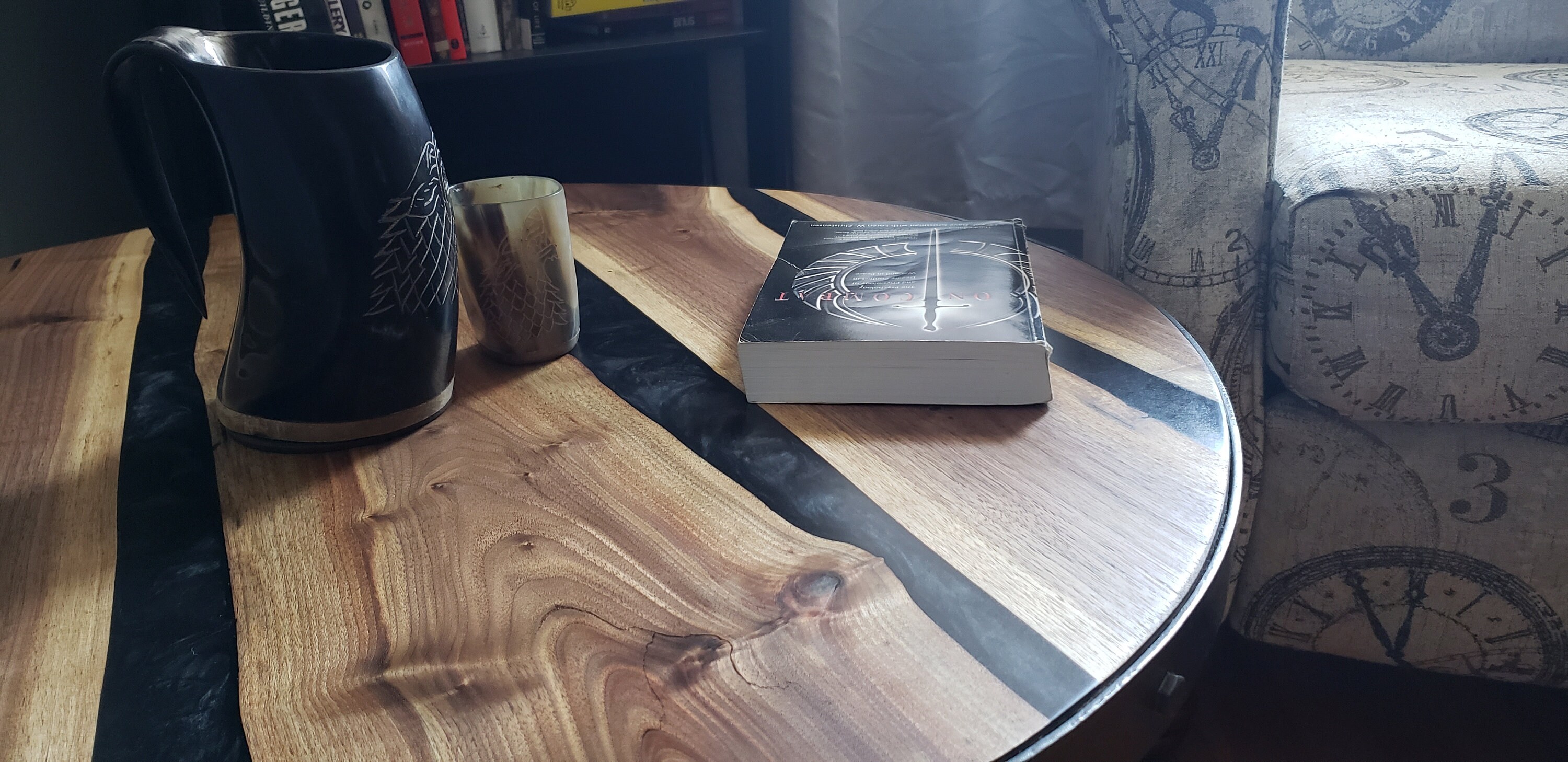 32 Round Coffee Epoxy Table Black Walnut Charcoal Etsy