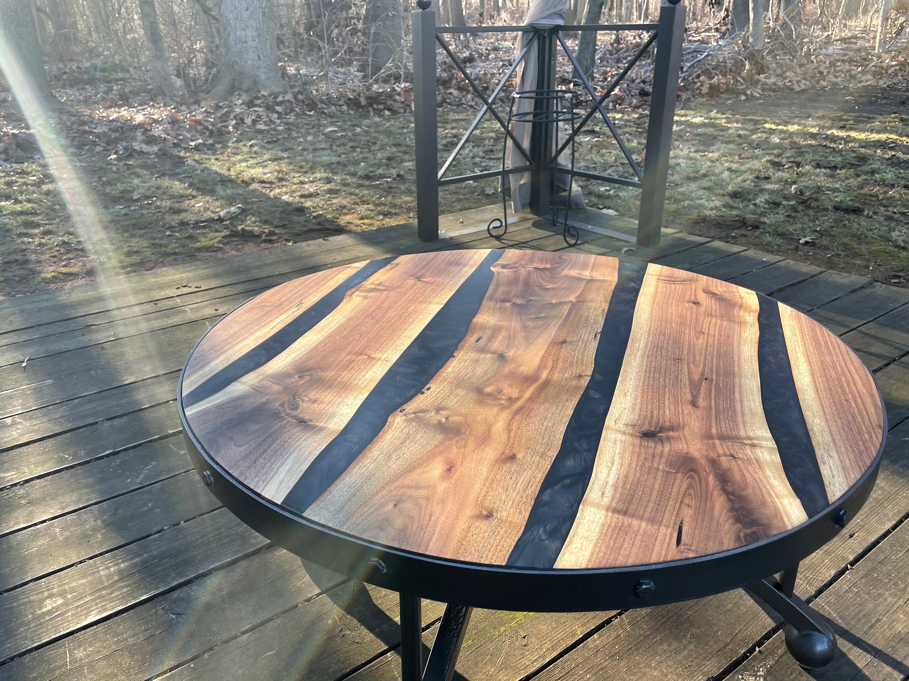 32 Round Coffee Epoxy Table Black Walnut Charcoal Etsy