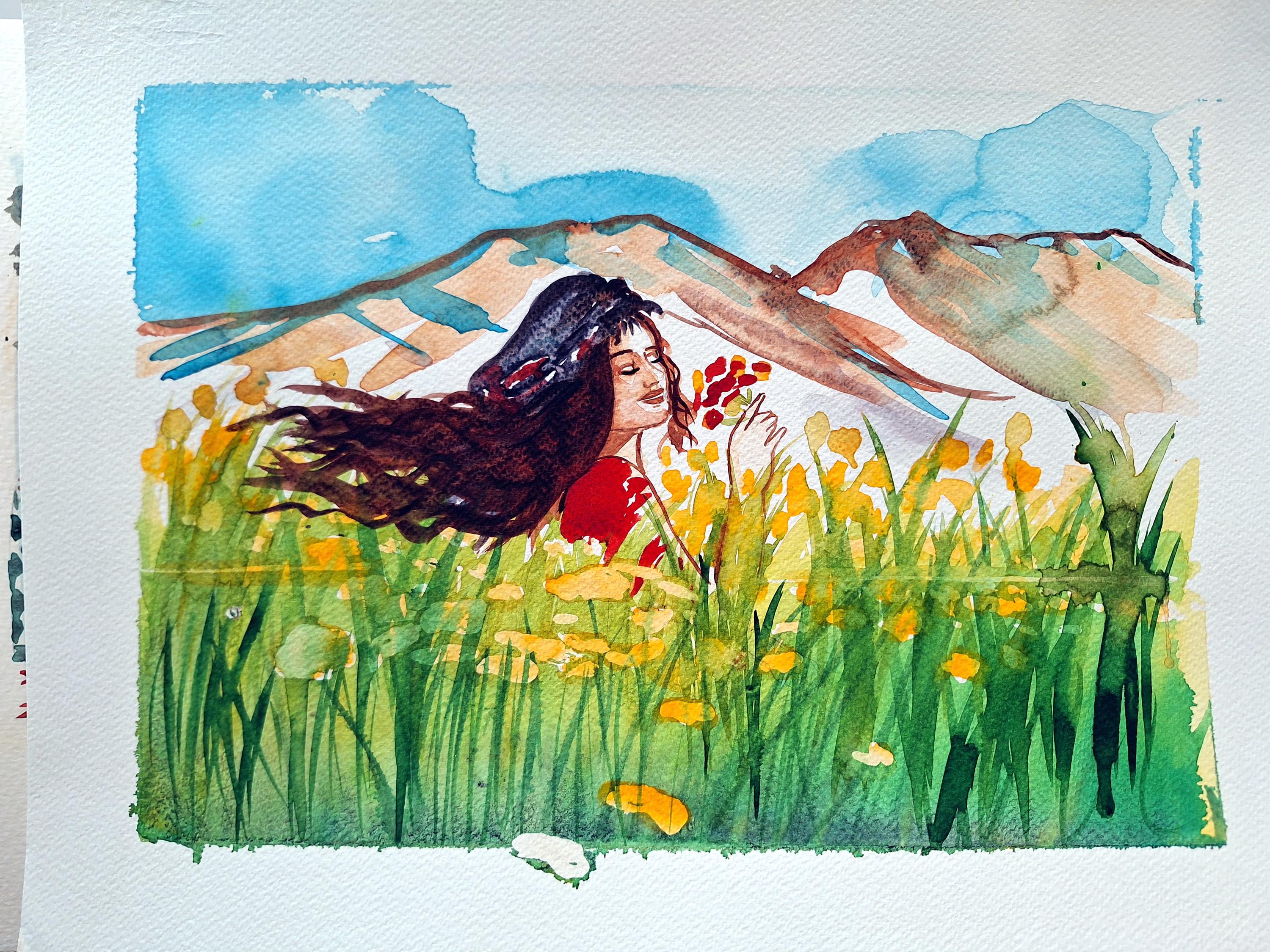 kurdish lady and flowers