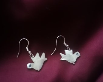 Sapphire, sterling silver and mother of pearl 'dove' earings