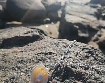 Aurora shell and natural pink freshwater pearl pendant