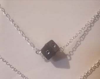 Pyrite cube pendant set with clear topaz gemstones on solid sterling silver chain.