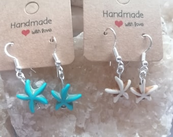 Cute, howlite, starfish earings, hallmarked, solid, sterling silver, earhook, earings