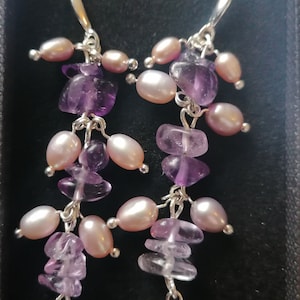Waterfall earing with pink pearls