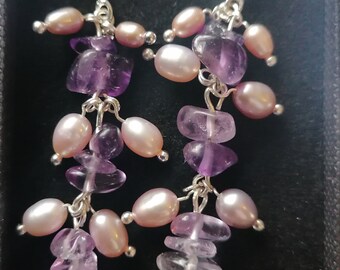 Waterfall earing with pink pearls