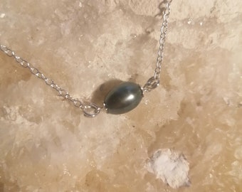 Black pearl necklace. Solid sterling silver and genuine, baroque, black pearl.