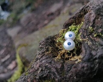 Sapphire and freshwater pearl, sterling silver, stud earings.