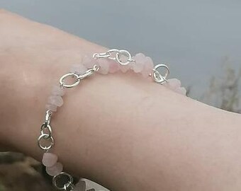 Size inclusive anklet in pastel / baby pink rose quartz, collaboration with jos_unfiltered_life, jewellery