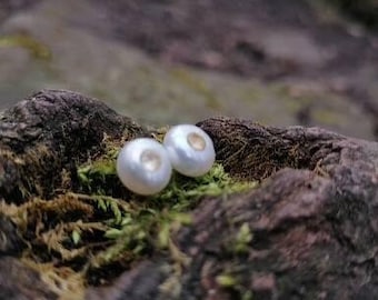 Citrine and white, freshwater pearl stud earrings in sterling silver
