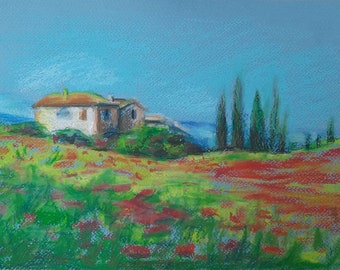 9x12 Original Landscape Oil Pastel Painting Illustration Awaken